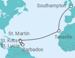 Spain, Sint Maarten, Saint Lucia, Barbados Cruise itinerary  - PO Cruises