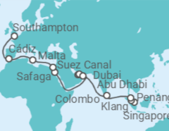 Singapore to Southampton Cruise itinerary  - Cunard