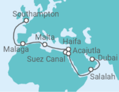 Spain, Malta,  Jordan, Oman, United Arab Emirates Cruise itinerary  - Cunard