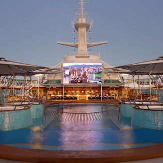 Outdoor, poolside movie screen