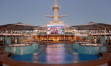 Outdoor, poolside movie screen 